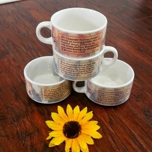 Vintage Chicken Soup for the Soul set lot of 4 Bowls with Handles 12 Oz